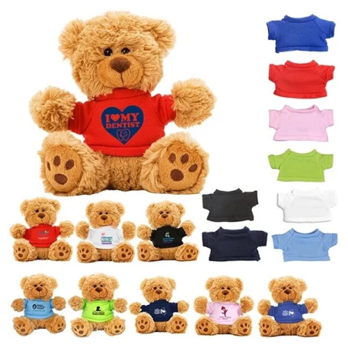 6" Plush Teddy Bear With Choice of T-Shirt Color